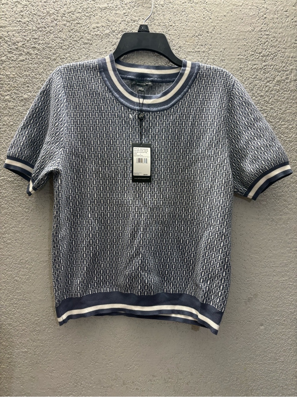 Adrianna Papell Blue & White Short-Sleeve Crewneck Knit Sweater